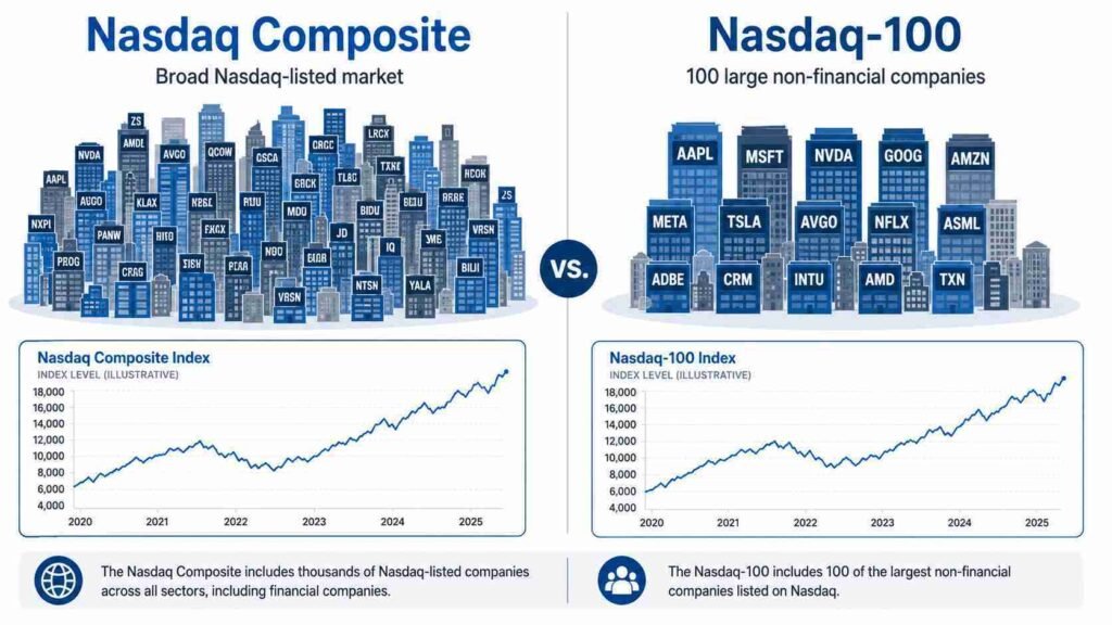 Comparison of the Nasdaq Composite and Nasdaq-100 indexes