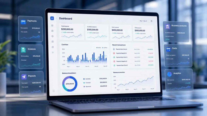 SaaS platform with embedded payments, business accounts, cards, payouts, and financial tools
